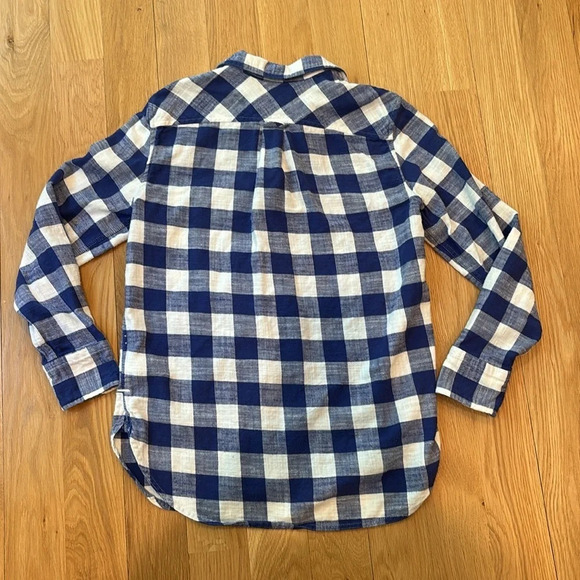 J. Crew Classic Flannel Shirt Blue White Plaid Size 0 - Picture 3 of 6